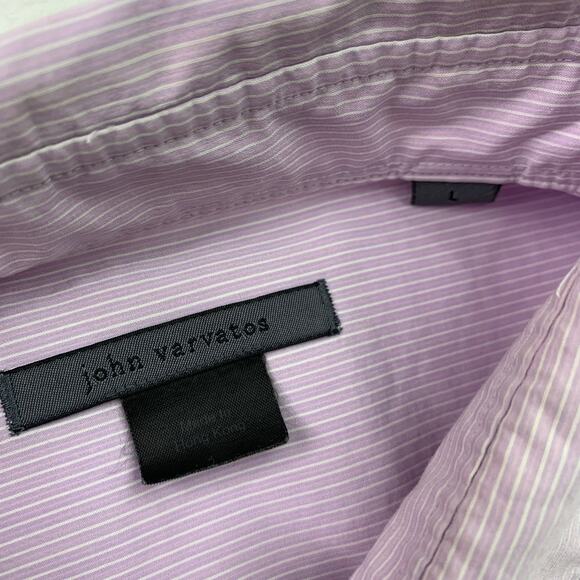 John Varvatos Mens Sz Large Purple White Striped Long Sleeve Button Up Shirt - Picture 4 of 7